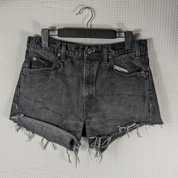 Levi’s 505 Cutoff Shorts 34x32 Black Denim Frayed Hem Vintage Wash Straight Fit - Picture 1 of 5